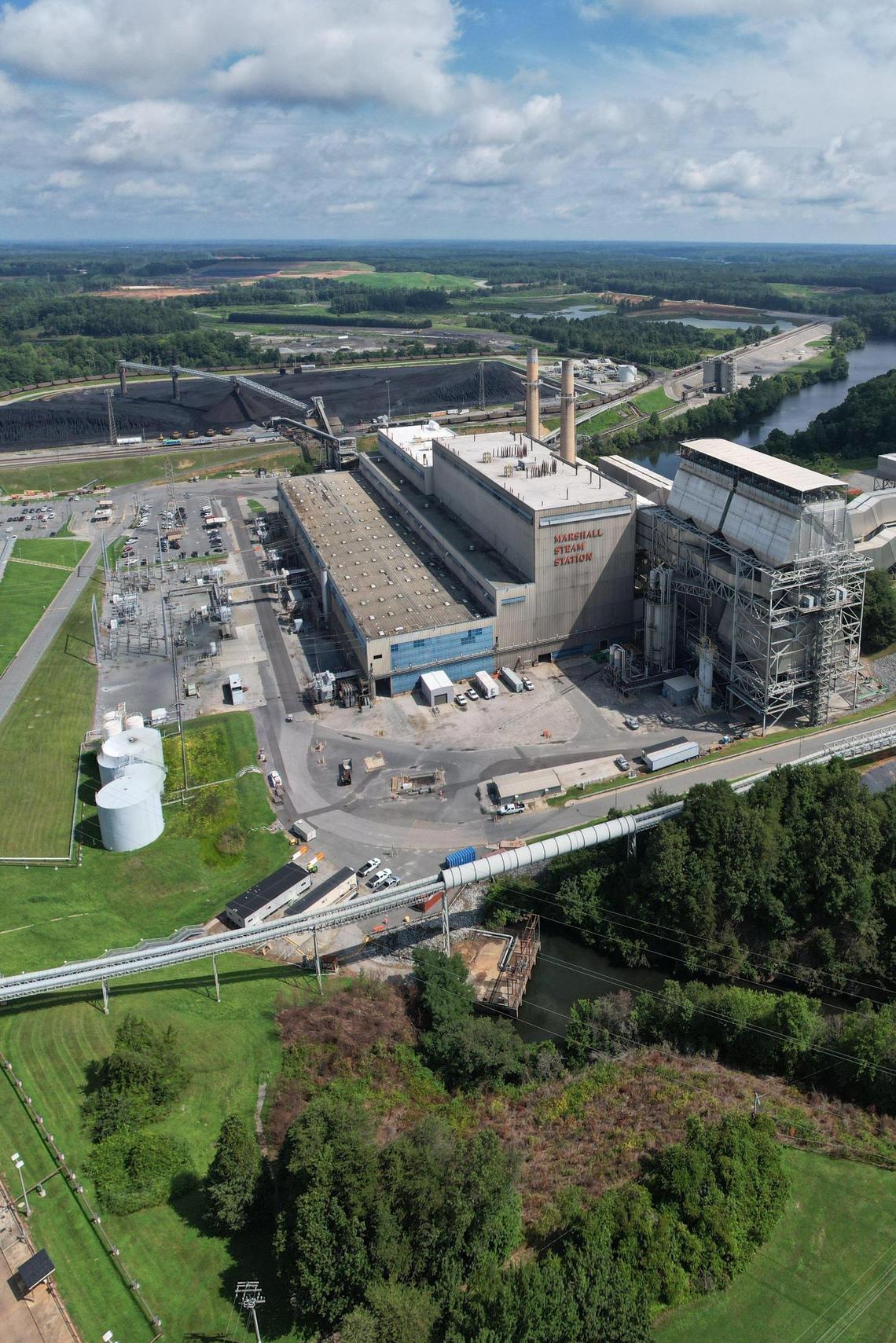 An aerial composite view of the Marshall Steam Station, a coal power plant owned by Duke Energy situated near Lake Norman in Sherrills Ford, N.C. Tuesday, July 26, 2022.