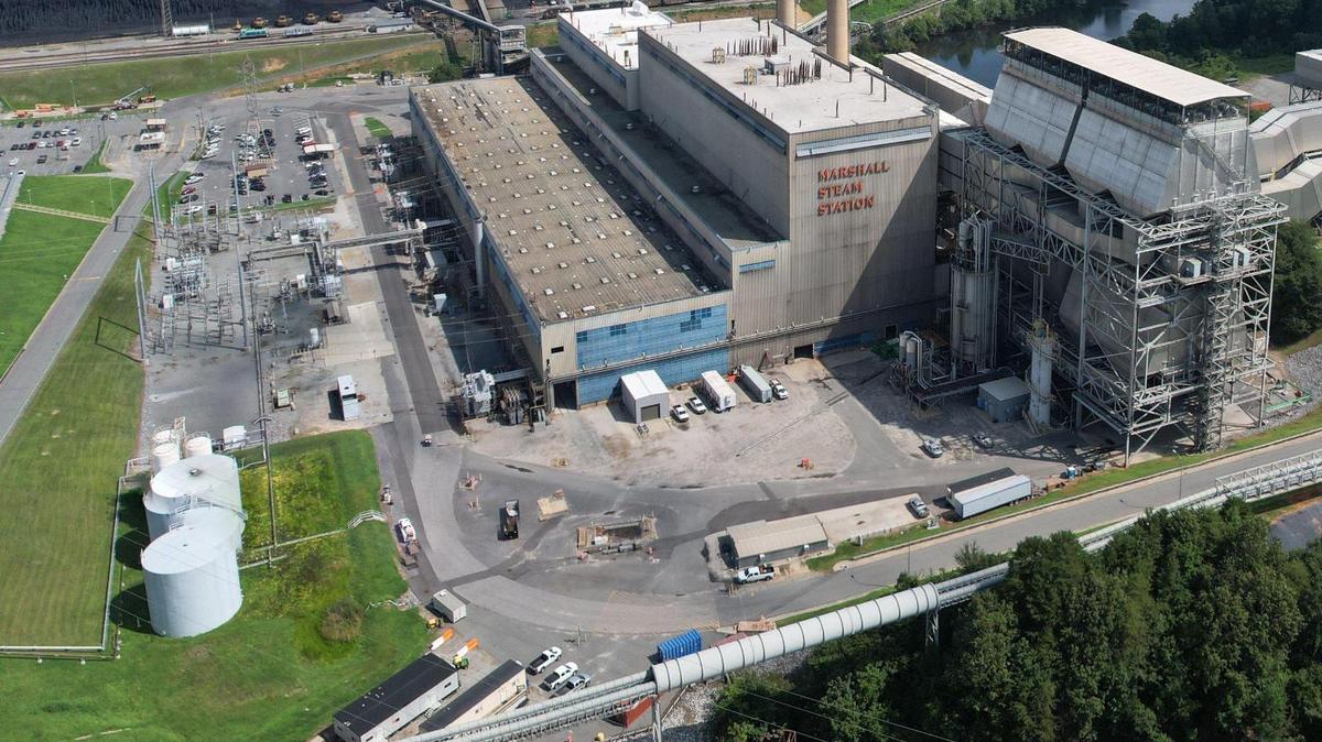 This is an aerial composite view of the Marshall Steam Station, a coal power plant owned by Duke Energy situated near Lake Norman that Duke is seeking to replace with two natural gas-fired turbines. A bill in the N.C. General Assembly would limit how long the N.C. Department of Environmental Quality can take to review water quality certification permits for projects like these where a power plant is being built on a site that already housed electric generation.
