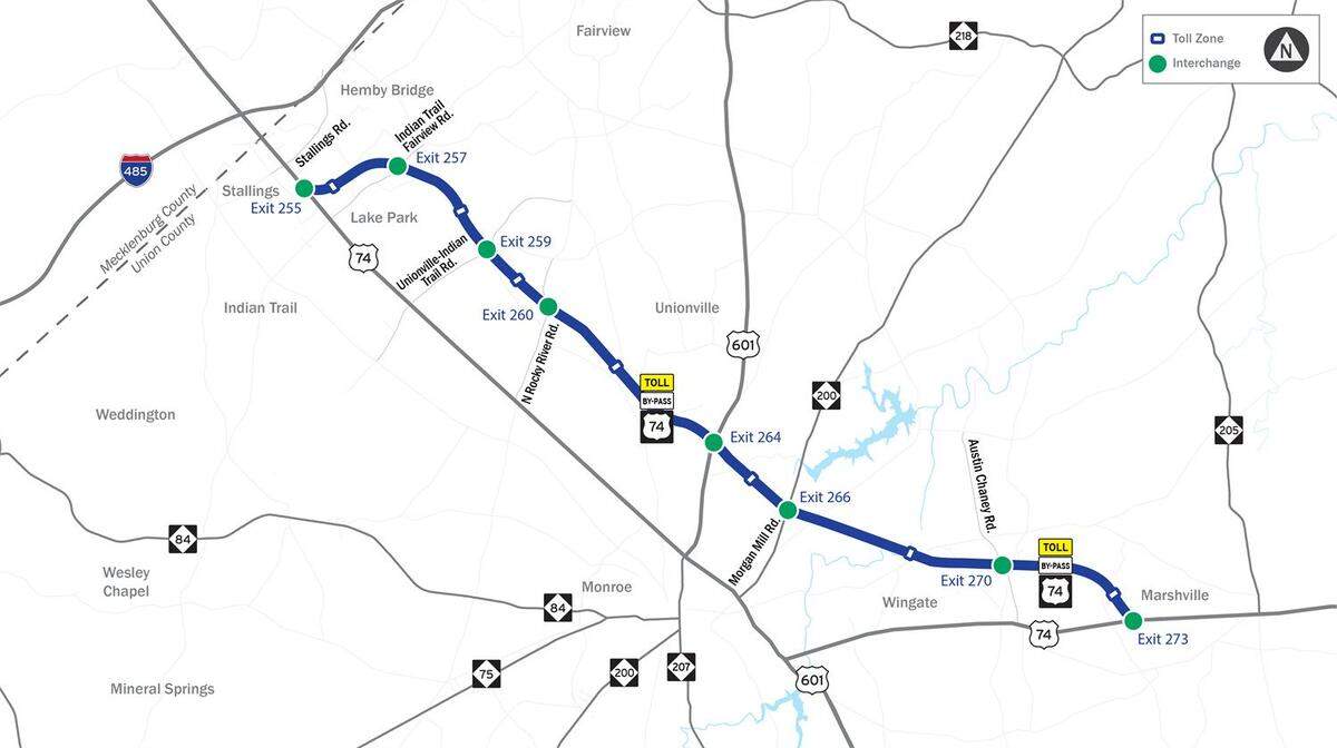 The Monroe Expressway, a toll bypass around congested U.S. 74, opened in November.