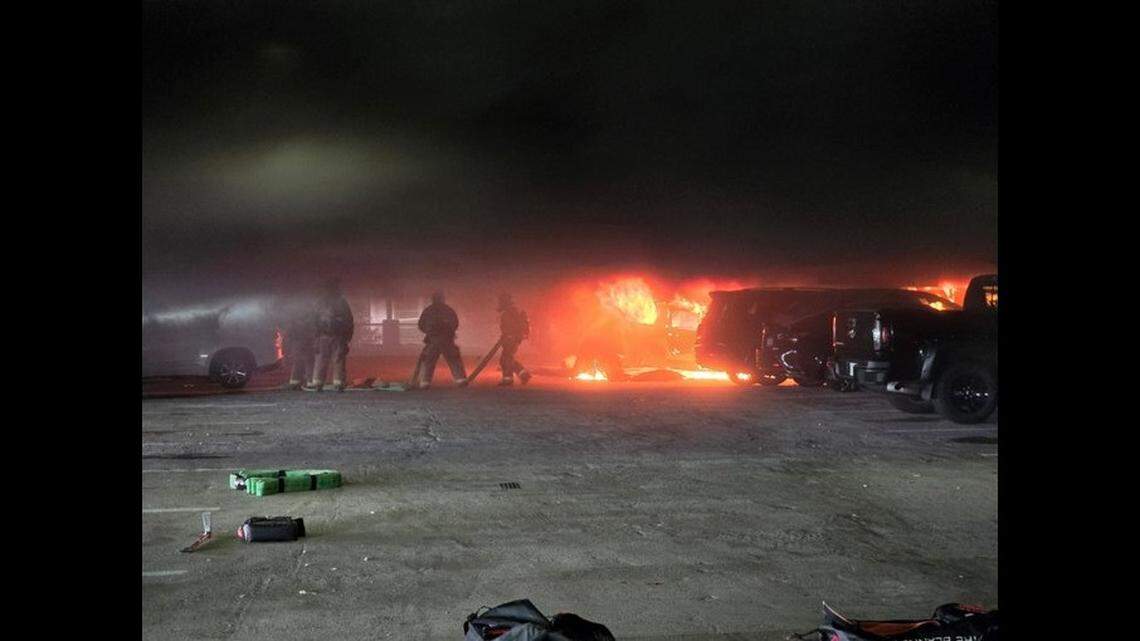 Three people were hurt when flames erupted in a parking deck at Charlotte Douglas International Airport on Saturday, Aug. 10, 2024.