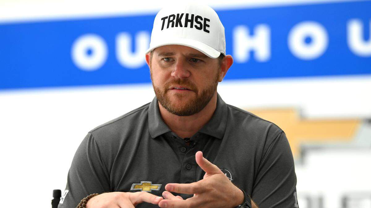 Trackhouse Racing owner Justin Marks speaks with reporters at Trackhouse Racing in Concord, NC on Tuesday, March 29, 2022. The team is owned by Marks and rapper Armando Christian ‘Pitbull’ Perez. Team driver Ross Chastain won his first NASCAR Cup win and Trackhouse Racing’s first-ever win at Circuit of the Americas on Sunday, March 27, 2022.