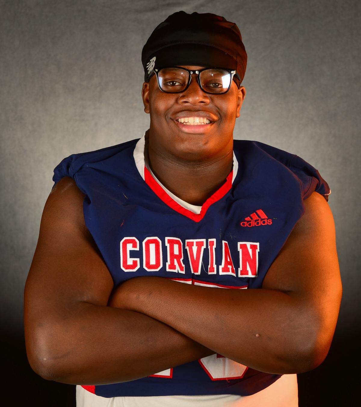 Corvian Community School Cardinals defensive lineman Nathaniel Kamba on Tuesday, December 9, 2025.