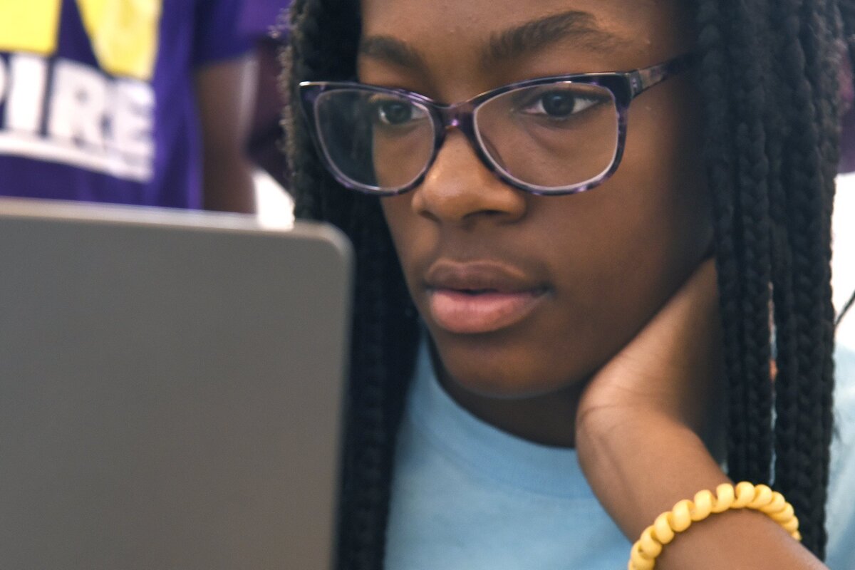 Amia Rice, 14, is in her third year at Khalia Braswell’s INTech technology camp.