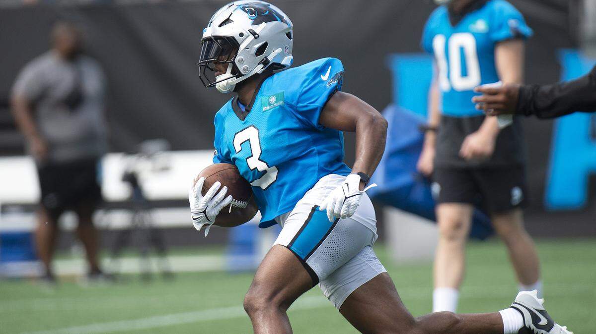 Panthers running back and return specialist, #3, Raheem Blackshear, broke free during a kick turn Saturday. Fans celebrated the return of Panthers’ football during practice at Bank of America Stadium on Saturday, July 27, 2024 as part of the annual Back Together Saturday event. Practice, which began at 9:30 a.m., included performances by the Panthers entertainment group and activities for fans. Fans cheered on players like Bryce Young (#9), Xavier Legette (#17), Damien Lewis (#68) and head coach Dave Canales.