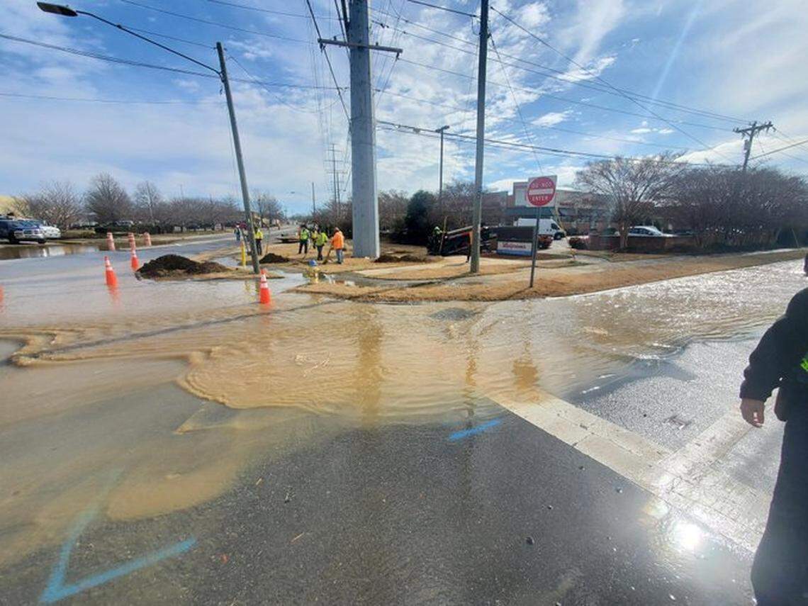 Google Fiber apologized after its crews broke a water main that flooded the intersection of Concord Parkway and Pitts School Road in Concord on Wednesday, Feb. 2, 2022..
