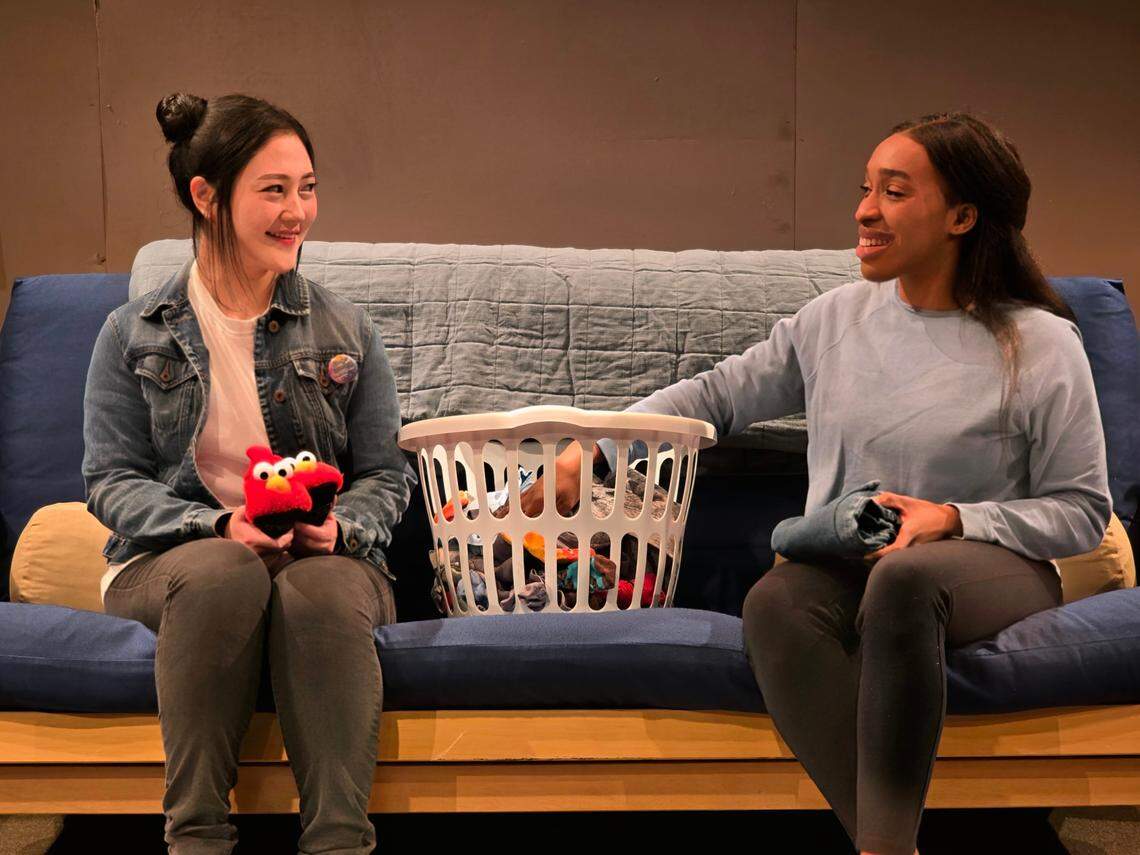 Cate Jo as Amelia, left, and Nonye Obichere as Mary Jane in the production of ‘Mary Jane’ by Three Bone Theatre.