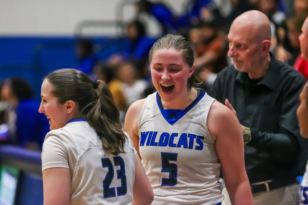 Lake Norman’s Kelsey Rhine screams with happiness after her team pulls off a win against North Mecklenburg in the playoffs at Lake Norman high school on March 4th, 2025 in Mooresville, North Carolina
