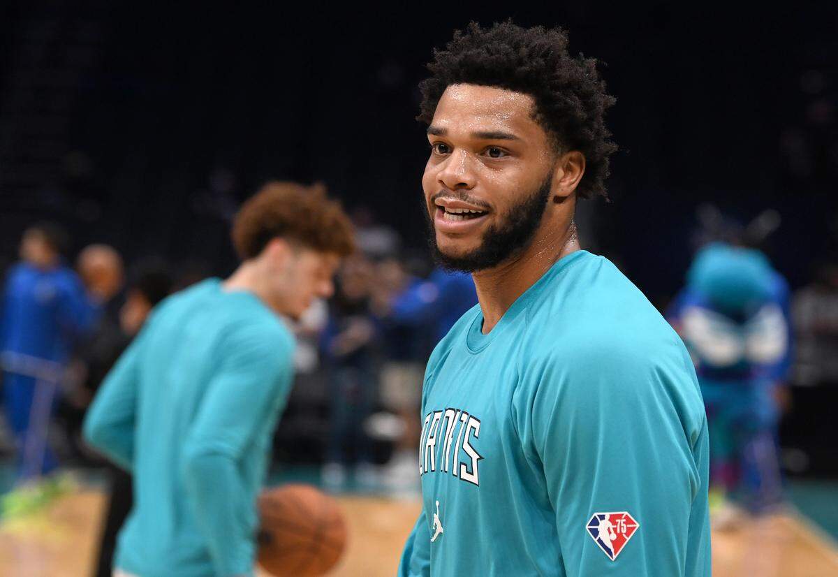 Charlotte Hornets forward Miles Bridges in 2021. Bridges returned to the Charlotte Hornets in the summer of 2023 after sitting out an entire NBA season due to the fallout from a charge of felony domestic abuse.