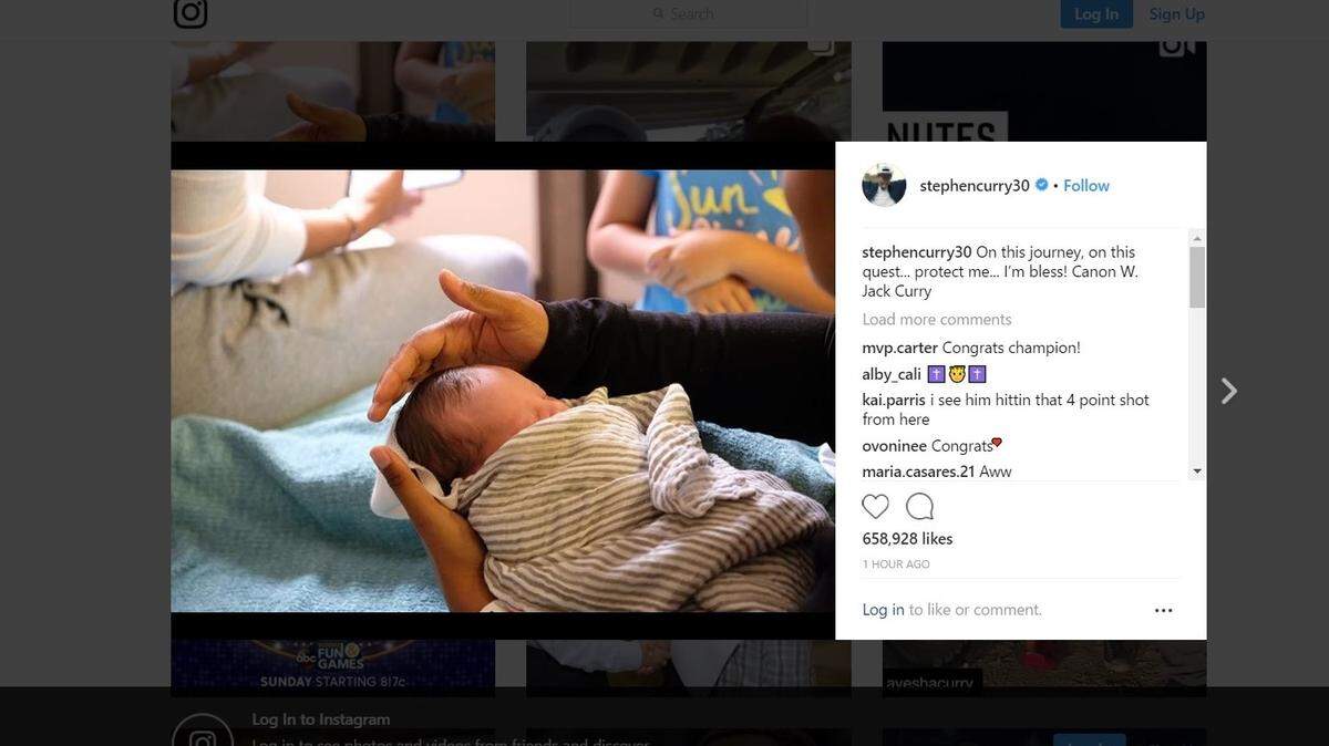 Stephen Curry shared an Instagram post of new baby boy Canon W. Jack Curry.