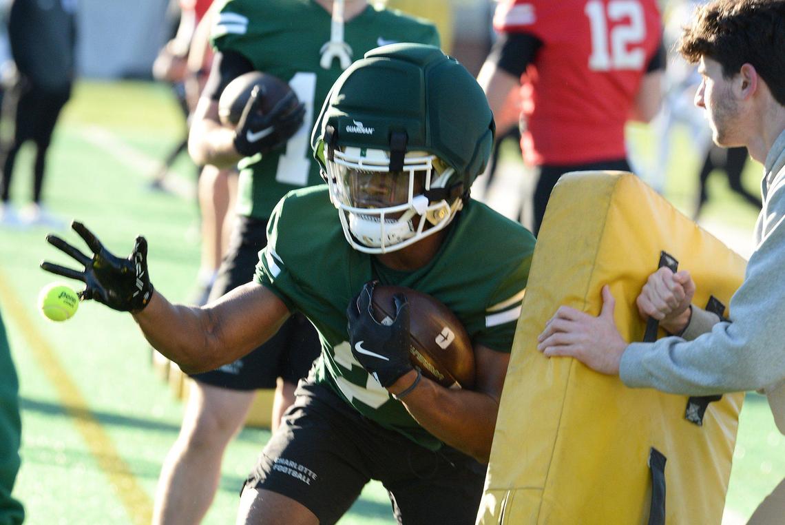 Running back Henry Rutledge competes during a Charlotte 49ers spring practice. 