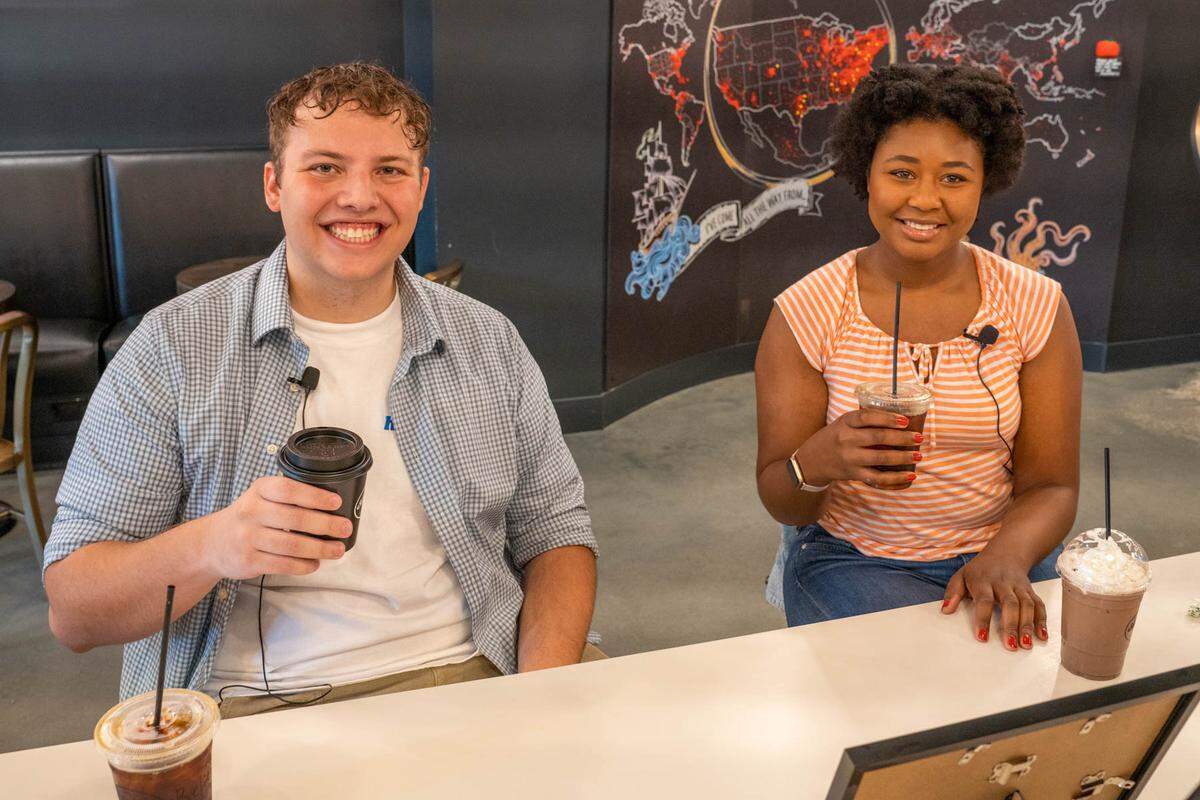 KJ Edelman and Lorenza Medley enjoy a cup of Bitty & Beau’s coffee. Bitty & Beau’s was named best coffee shop in the Charlotte area in the 2022 CharlotteFive Reader’s Choice contest.