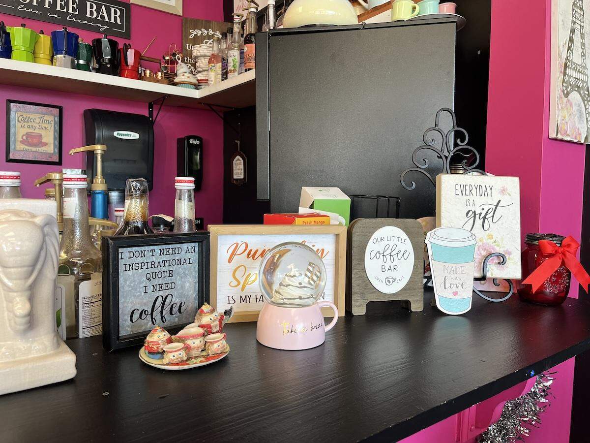 Along with 24 flavors of coffee syrups and a full coffee set-up, the coffee bar at La Dolcekca has inspirational quote signs gathered on the counter and along the walls that reflect owner Karina Cooper’s dedication to her dream.