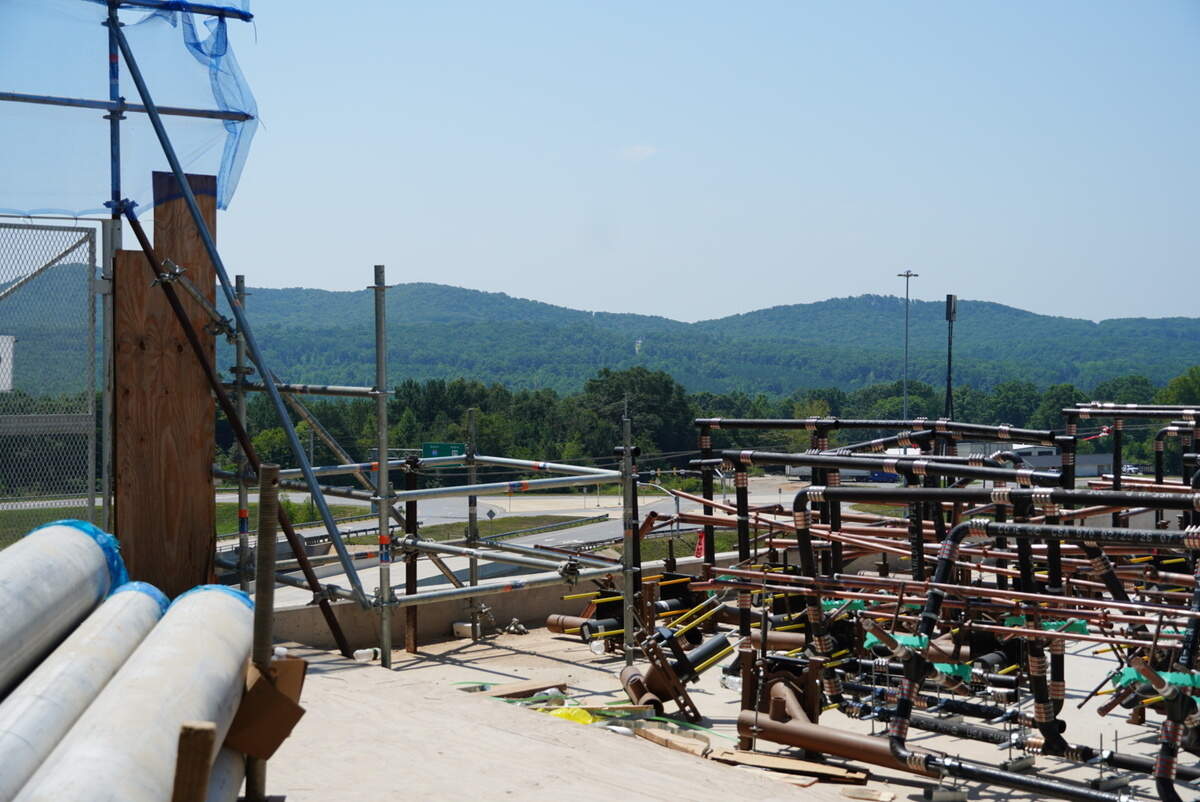 Rooftop construction along the Two Kings Casino facing out towards the mountain side.