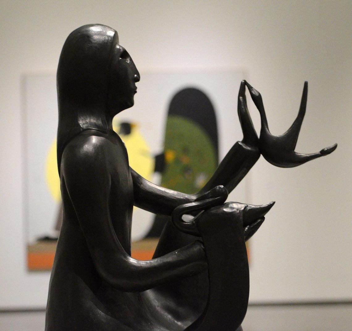 Clare Rojas’ works include large and intimate paintings, bronze sculptures, works on paper and a wallpaper installation.