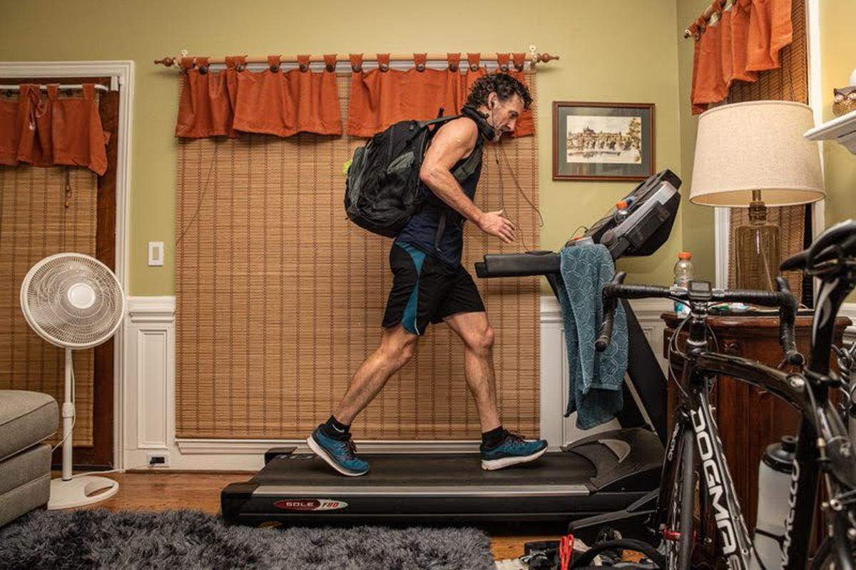Richard Sexton trains at his home in Concord.