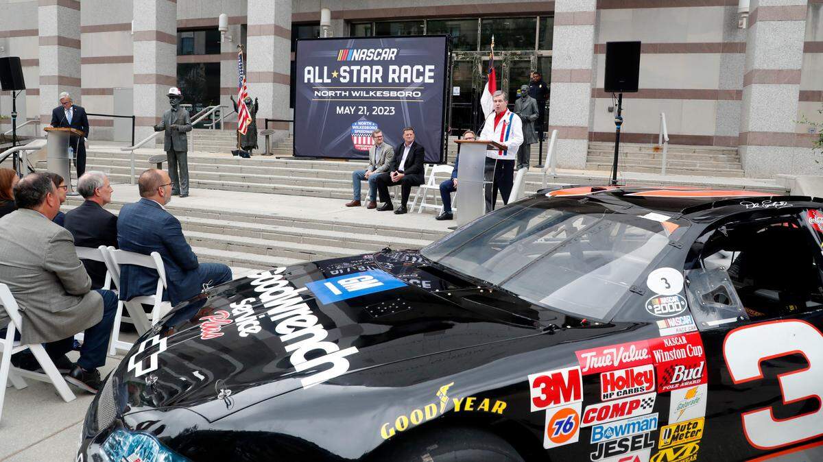 N.C. Governor Roy Cooper speaks during a press conference announcing that the NASCAR All-Star Race will be held at North Wilkesboro Speedway in May 2023. The press conference was held on the steps of the N.C. Museum of History in Raleigh, N.C., Thursday, Sept. 8, 2022.