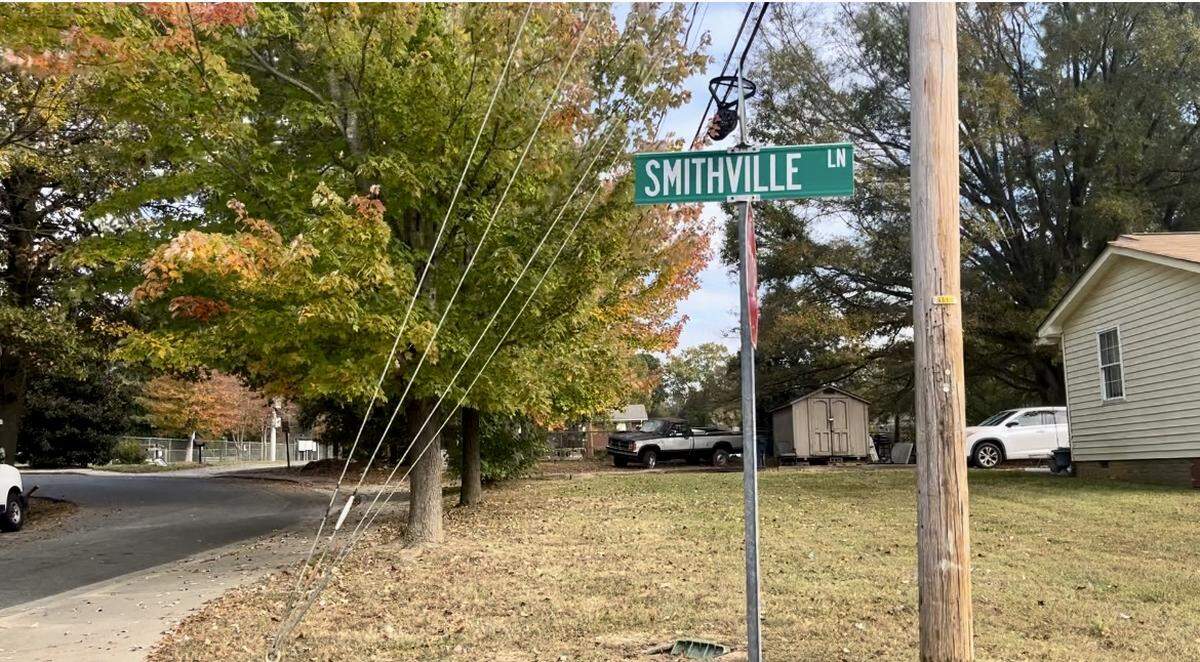 The intersection of Smithville Lane and Vivian Lane in Smithville in Cornelius.