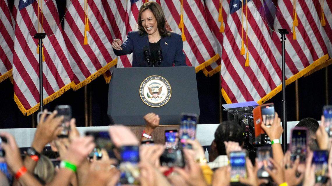 Vice President Kamala Harris speaks at the Harris for President Campaign Rally at West Allis Central High School in West Allis on Tuesday, July 23, 2024.