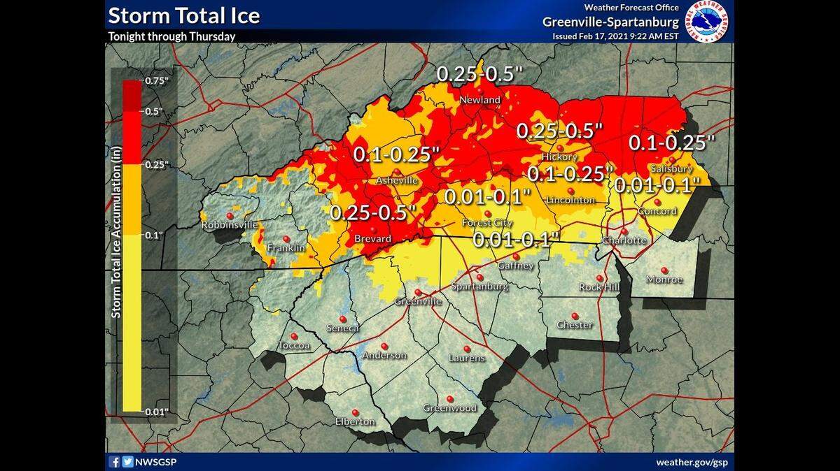 These are the latest ice accumulation predictions for the region as of Wednesday afternoon.
