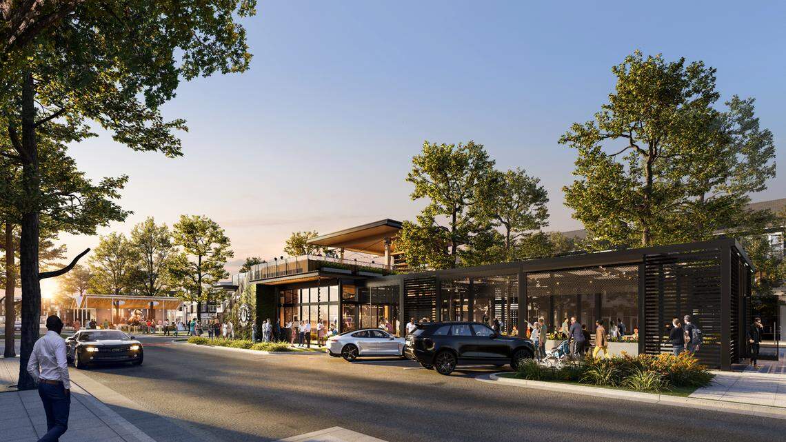 A rendering of Suffolk Punch Brewing at Birkdale Village. “Coming Soon” signs ring the two-level building after construction delays and a year of getting permit approvals from the town of Huntersville.