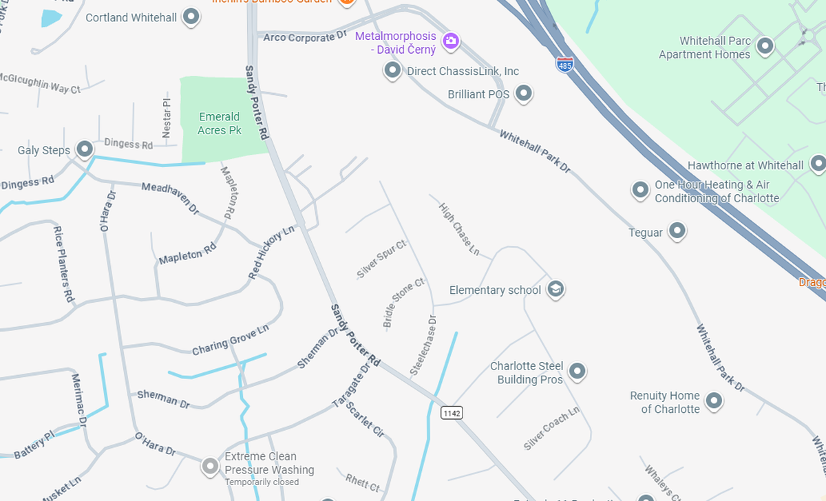 Google Maps doesn’t note that the big blank spot on this part of the Charlotte map is a 45-acre nature preserve.