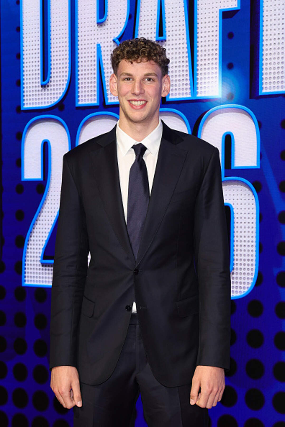 Hannes Steinbach poses on the red carpet prior to Round One of the 2026 NBA Draft at Barclays Center on June 23, 2026 in New York City.