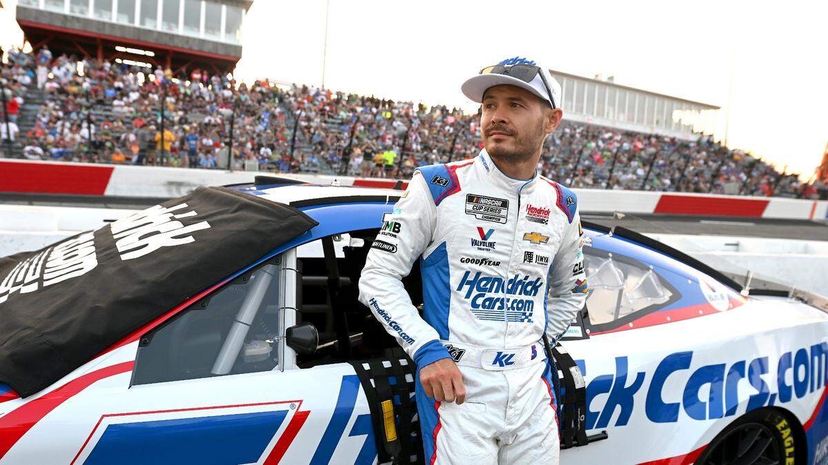 NASCAR driver Kyle Larson waits along pit road prior to the NASCAR All-Star race at North Wilkesboro Speedway on Sunday, May 21, 2023. Larson would go on to win the race.
