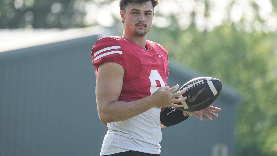 Charlotte 49ers quarterback Cole Gonzales  participates in drills during a spring practice on Thursday, April 16, 2026, in Charlotte, North Carolina.