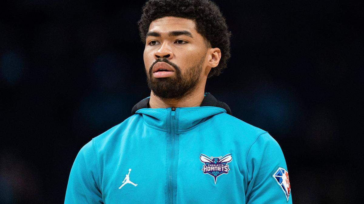 Charlotte Hornets center Nick Richards (14) warms up before an NBA basketball game against the Minnesota Timberwolves in Charlotte, N.C., Friday, Nov. 26, 2021. (AP Photo/Jacob Kupferman)