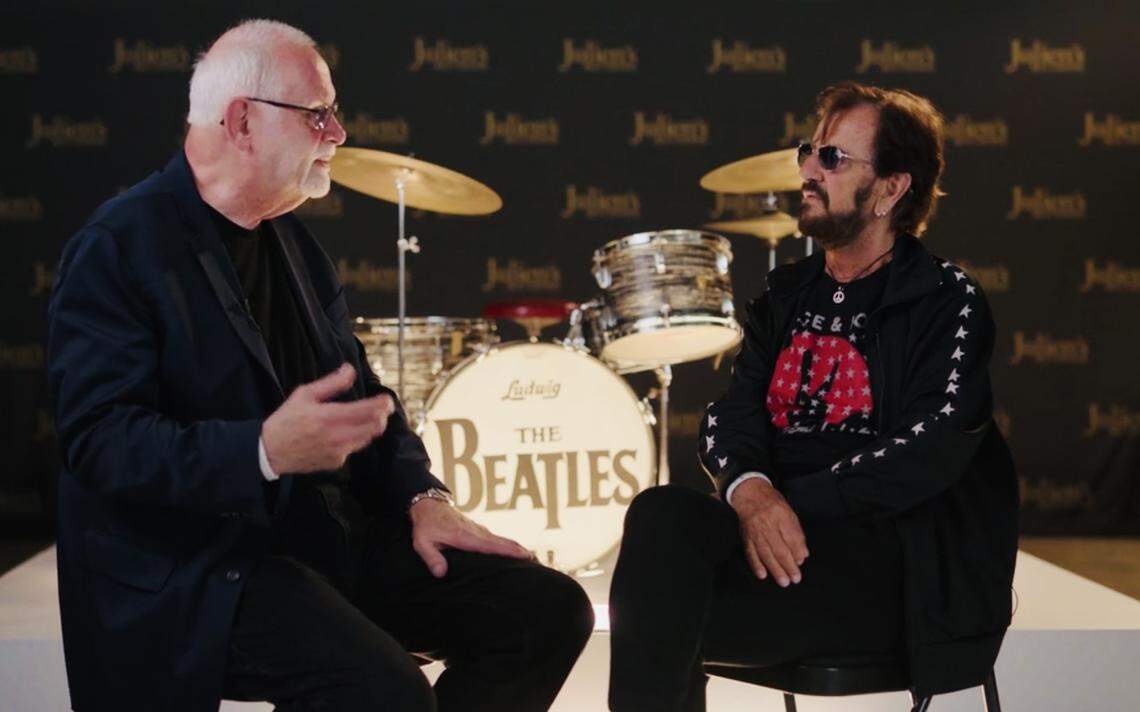 Gary Astridge, left, and Ringo Starr collaborated on the new book “Beats & Threads,” which covered in detail Starr’s Ludwig drum kits and iconic fashion from The Beatles era.