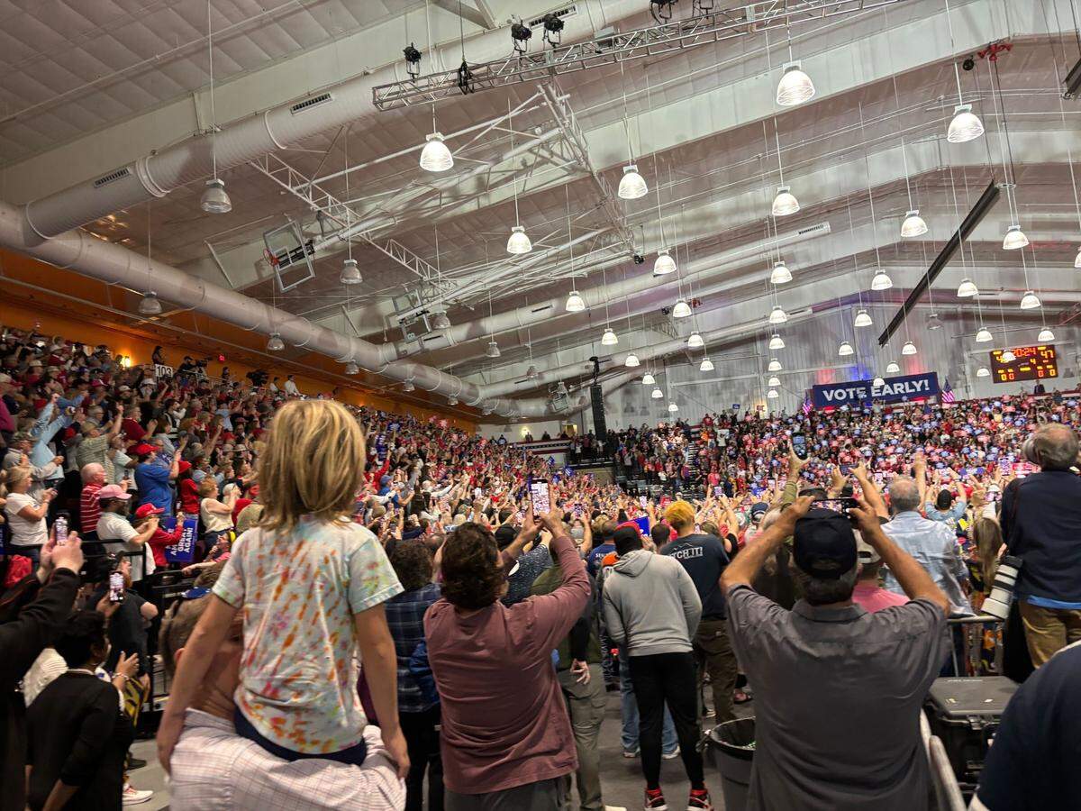Former president Donald Trump holds a rally in Rocky Mount, NC on Wednesday, Oct. 30, 2024.