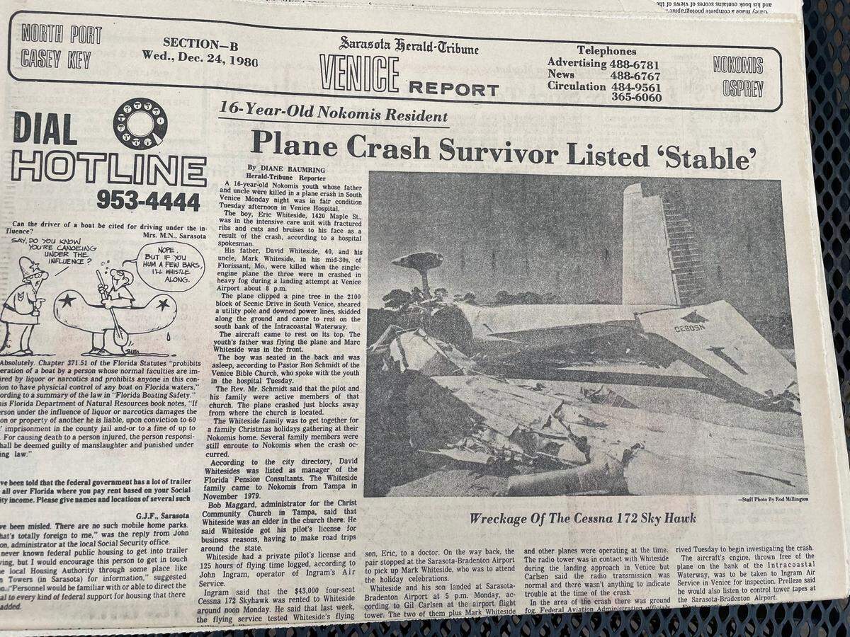 One of the newspapers that was hidden from Eric Whiteside after the crash.