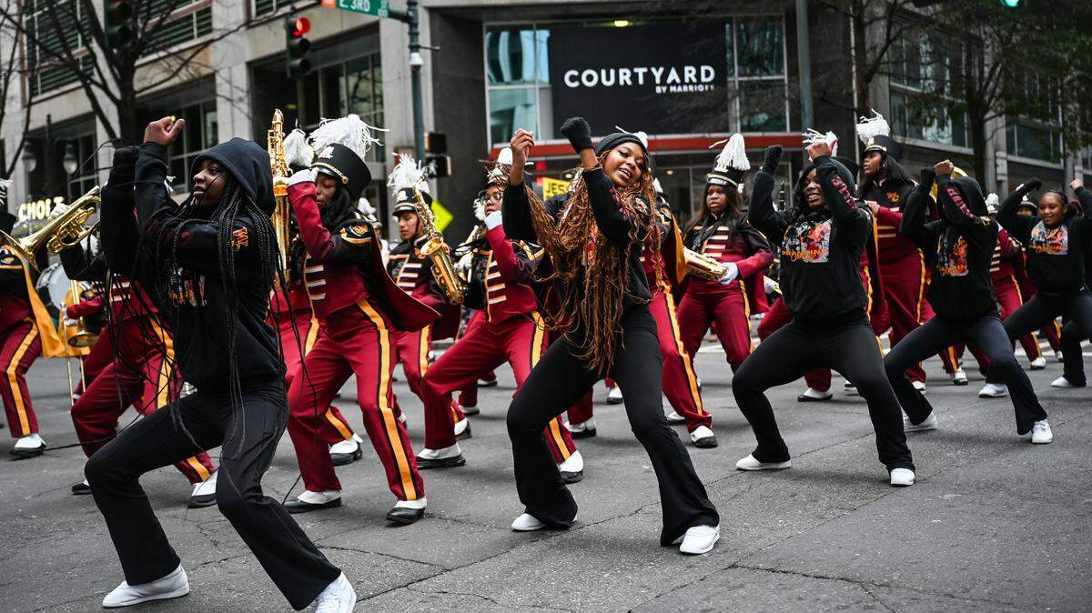 West Charlotte High School’s marching band performs during the Dr. Martin Luther King Jr. holiday parade in Charlotte on Saturday at the intersection of Tryon and Third streets.