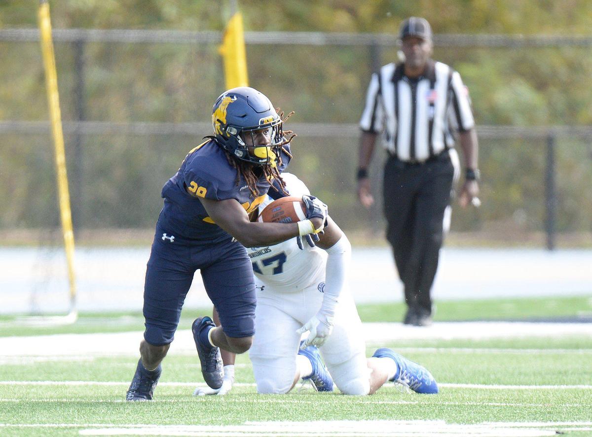 JCSU’s #28, Elijah Wilson, intercepted a second quarter pas against FSU. Fayetteville State dominated Johnson C. Smith leading 14-0 by the end of the first half. The Johnson C. Smith University Golden Bulls hosted the Fayetteville State Broncos on Senior Day in their final regular season home game at Irwin Belk Complex in Charlotte on Saturday, Nov. 2, 2024. The Golden Bulls went into the matchup with a perfect 6-0 record while the Broncos sat at 3-4 overall including a two-game losing streak in their last pair of tilts.