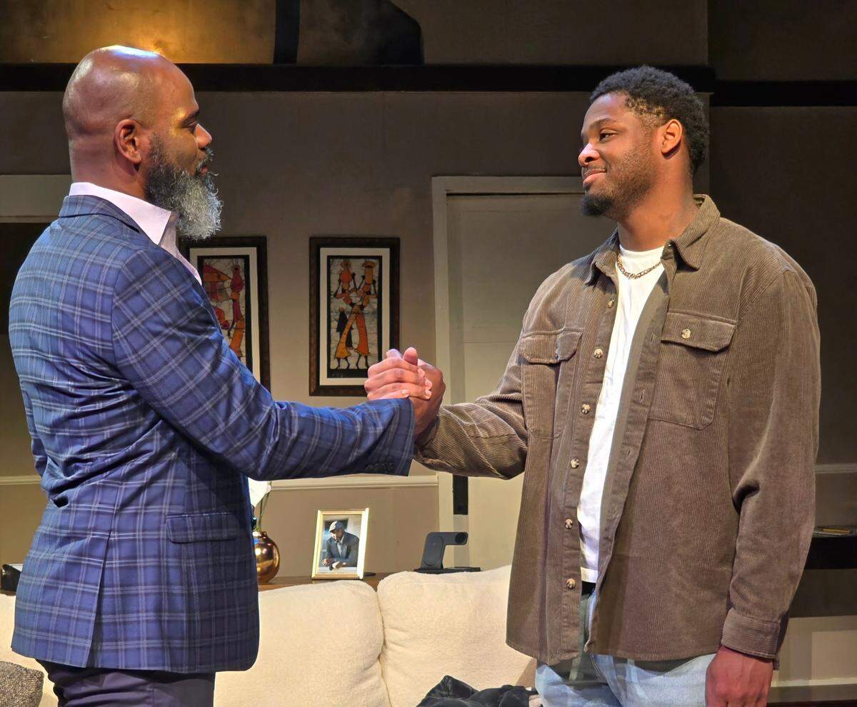 Maxwell (Marvin King), left, and Tony (Dionte Darko) in the Three Bone Theatre production of “... what the end will be.” Three Bone Theatre was one of four art organizations in Charlotte that lost its National Endowment for the Arts grant.