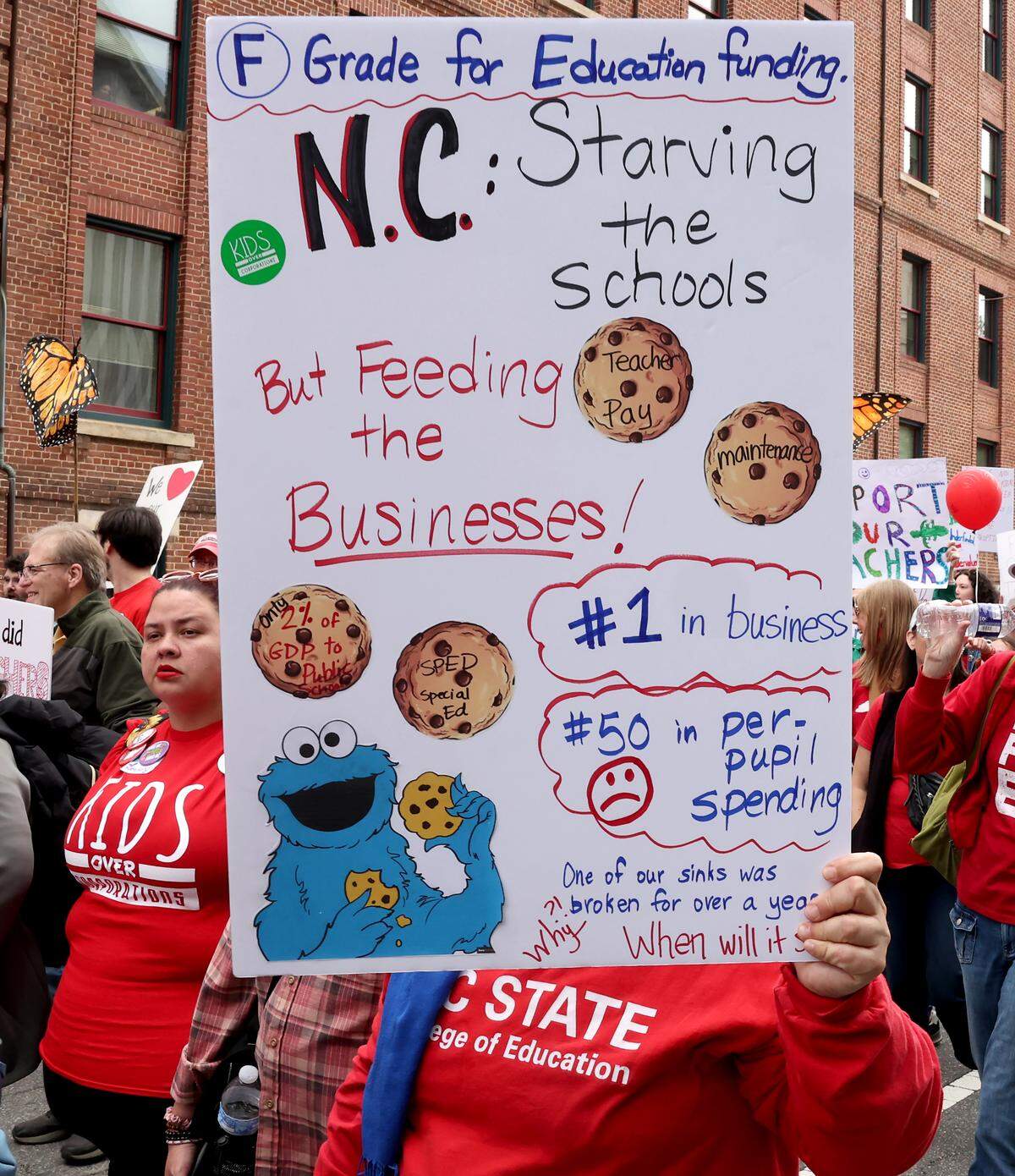 Signs, signs, signs were everywhere as teachers rallied at the Government Complex in Raleigh.
