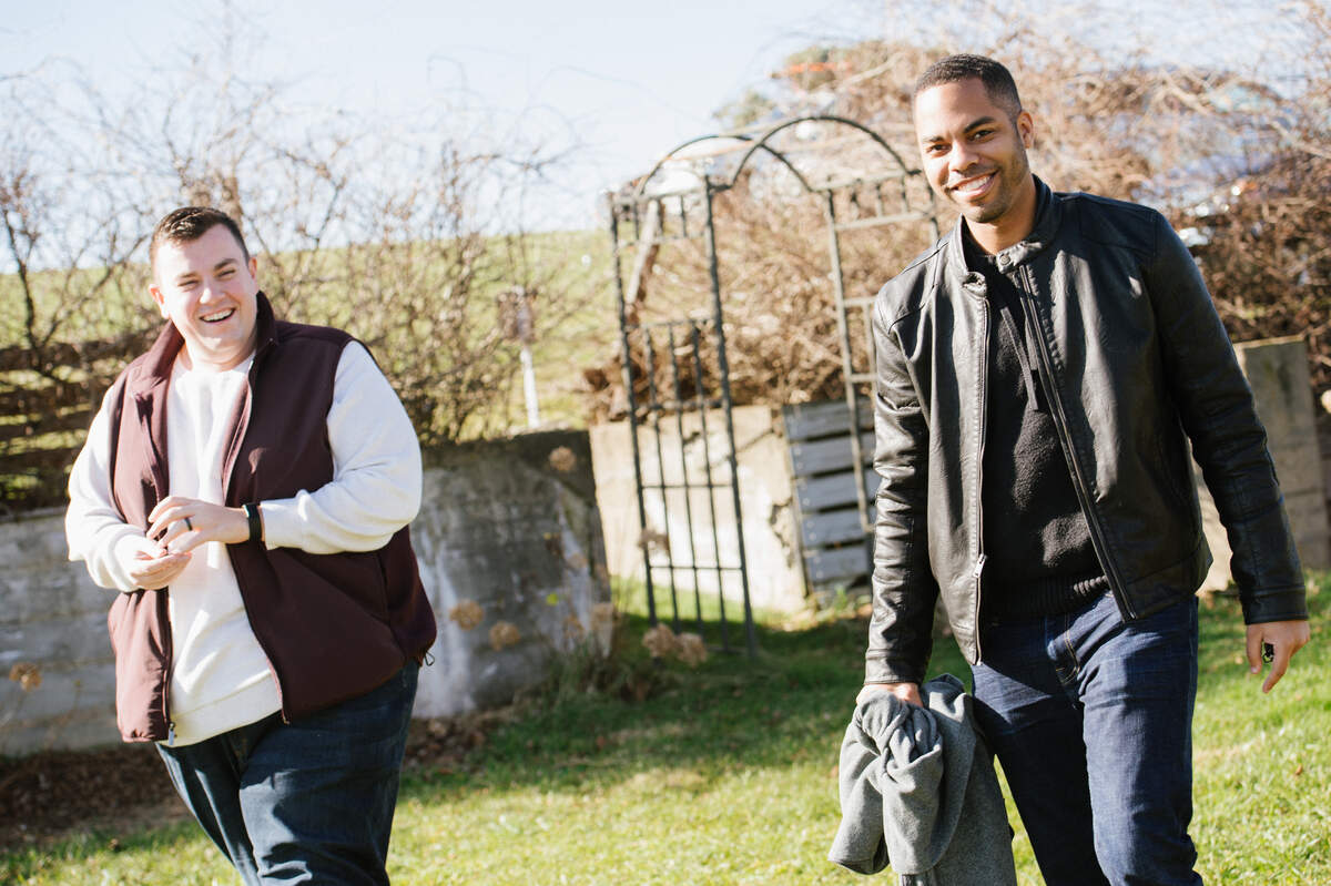 Roy Brown with Sterling Johnson at the 12 Ridges Vineyard in Vesuvius, Va., on the day last November when Johnson proposed to him.