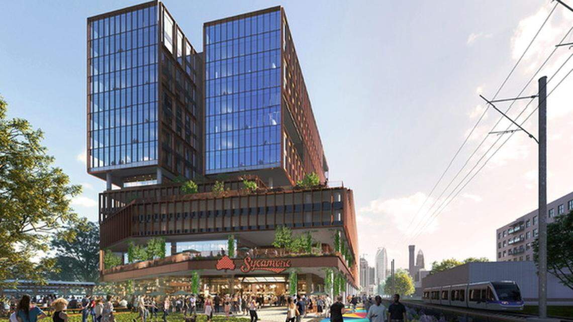 A California-based bank is planning millions of dollars worth of renovations to a space at 2151 Hawkins St. in South End, pictured in this rendering.