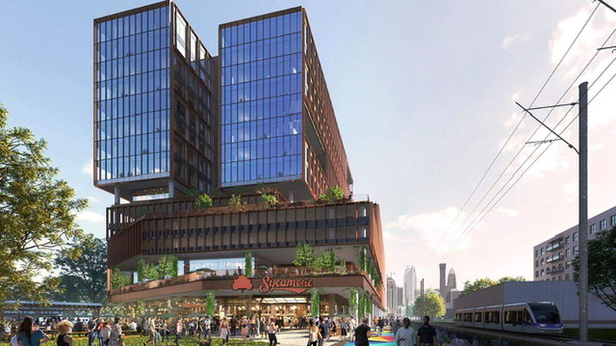 A California-based bank is planning millions of dollars worth of renovations to a space at 2151 Hawkins St. in South End, pictured in this rendering.