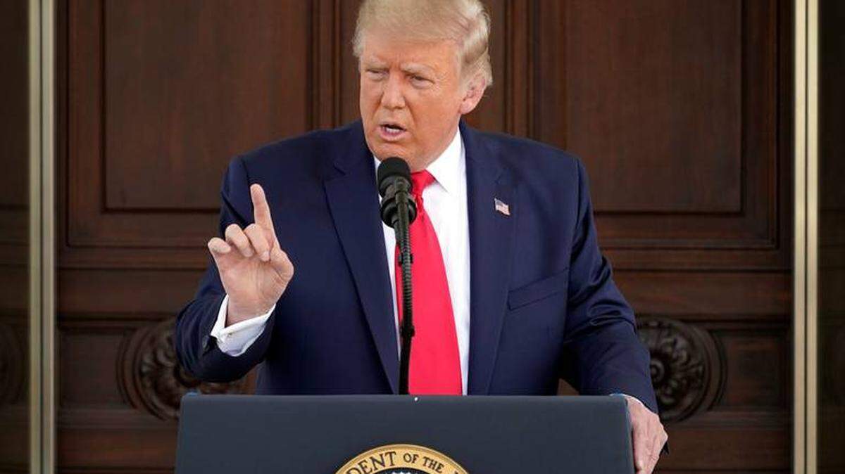 President Donald Trump speaks during a news conference on the North Portico of the White House on Monday, Sept. 7, 2020.  He spent part of his nearly hour-long remarks defending himself against a report in The Atlantic that accused him of referring to American war dead as “losers” and “suckers.”