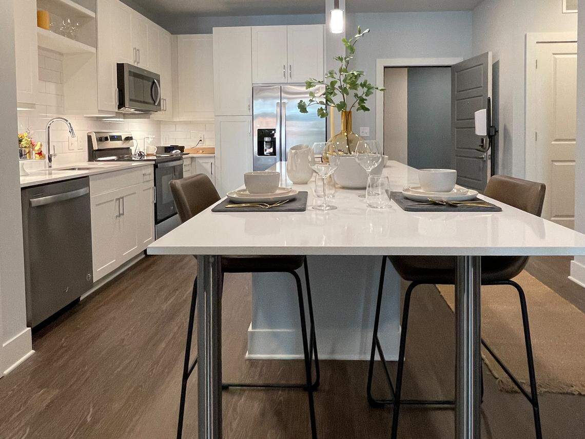 Units in the Ellis offer modern kitchens and dining space.