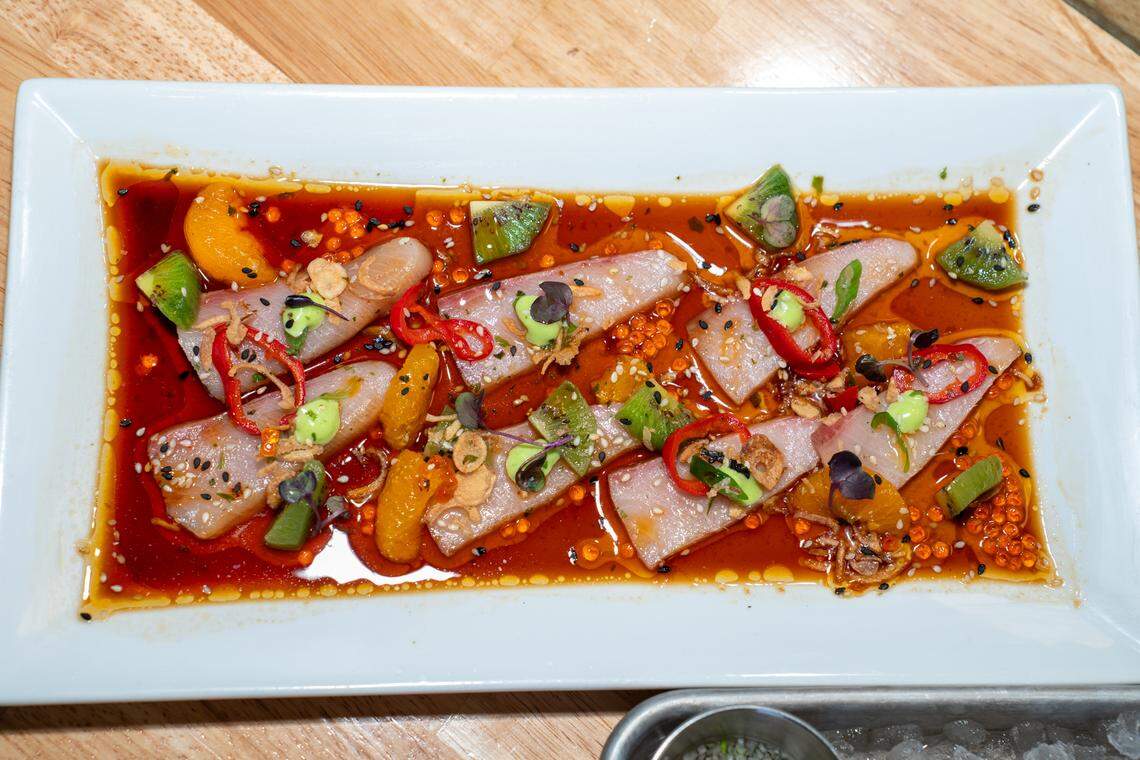 Hamachi crudo at Marlee Jean’s Raw Bar + Kitchen.