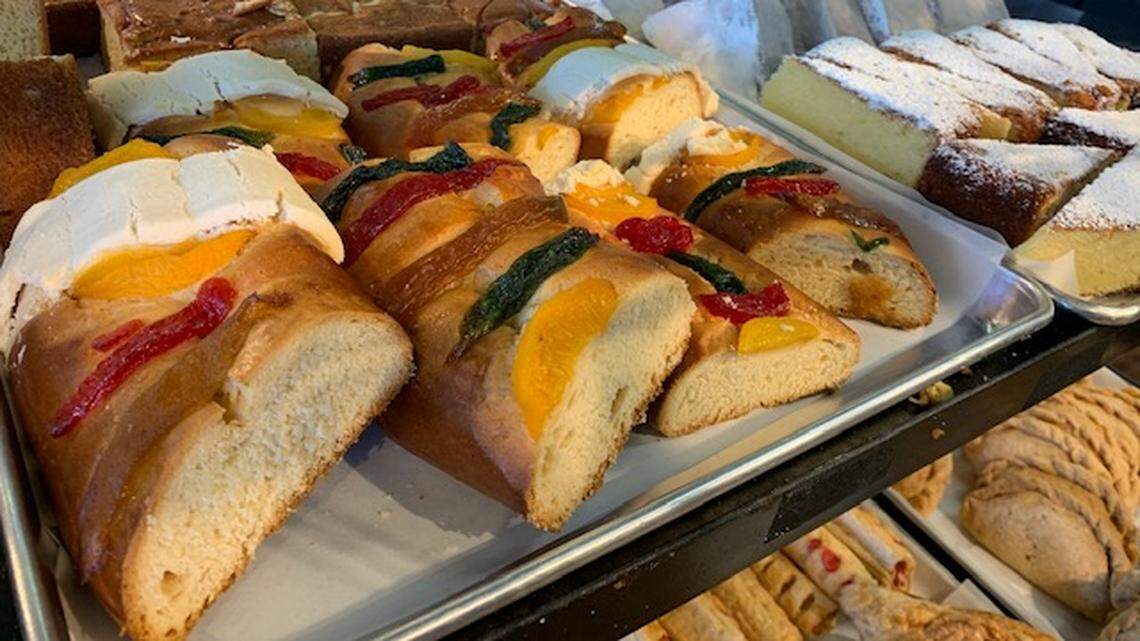 Slices of Rosca de Reyes, or King’s Wreath, at Manolo’s Bakery.