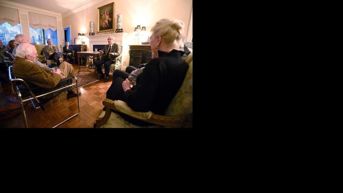 
UNC Charlotte history professor David Goldfield  leads a lecture on the Civil War at the home of Carol Pharr, who with her late husband, Henry, started the Buchenau Lecture Salon classes.
