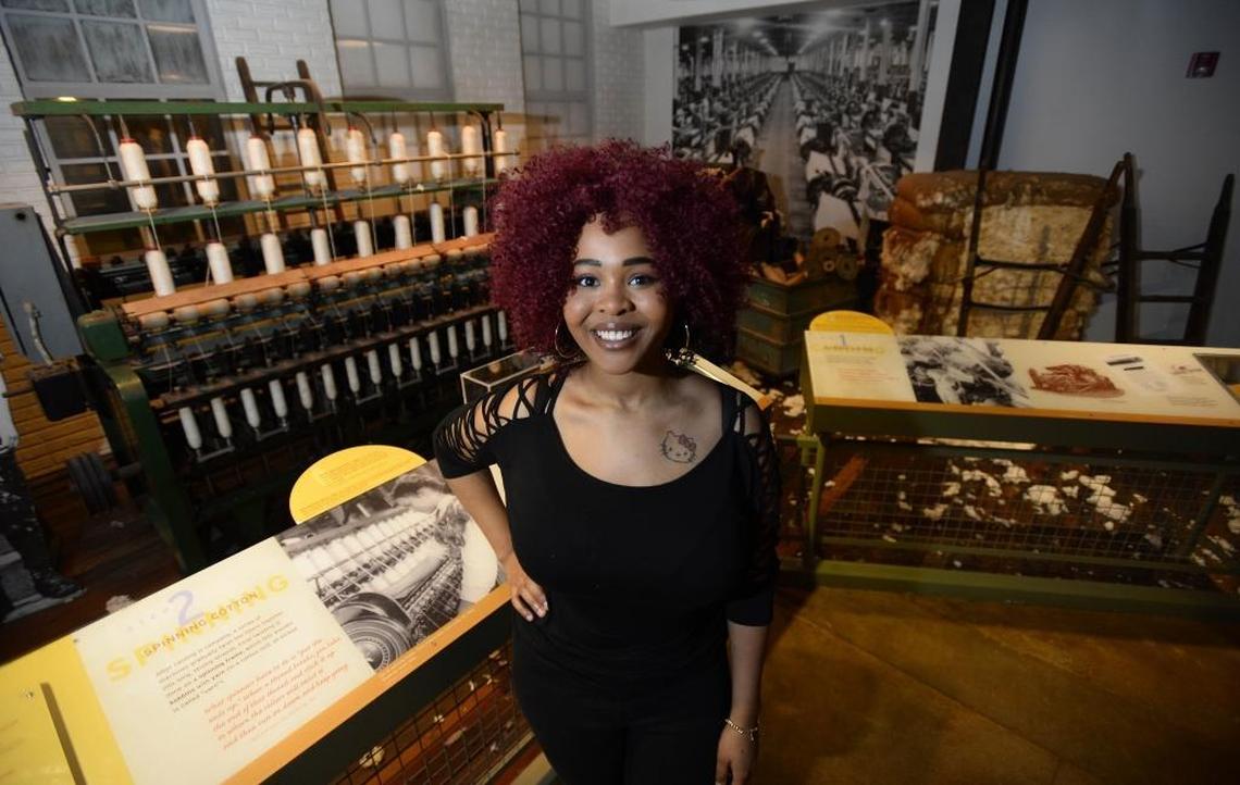 Visitor Elexus Jionde at the Levine Museum of the New South’s “Cotton Fields to Skyscrapers” exhibition in 2017. She had tweeted: “It is CRUCIAL to examine history to understand attitudes and social norms. We must look back.”