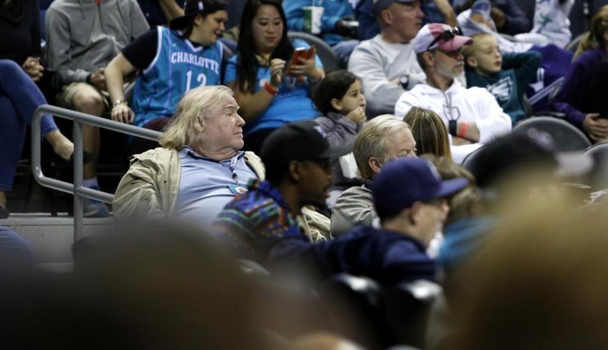 Bill Diehl sits courtside at the Charlotte Hornets’ last regular-season home game at Spectrum Center earlier this month. “We’re just honored and thrilled that he’s been such a loyal fan of ours,” Hornets president Fred Whitfield says. “We obviously would do anything we could to make it easier for him to be able to get out and enjoy the games.”