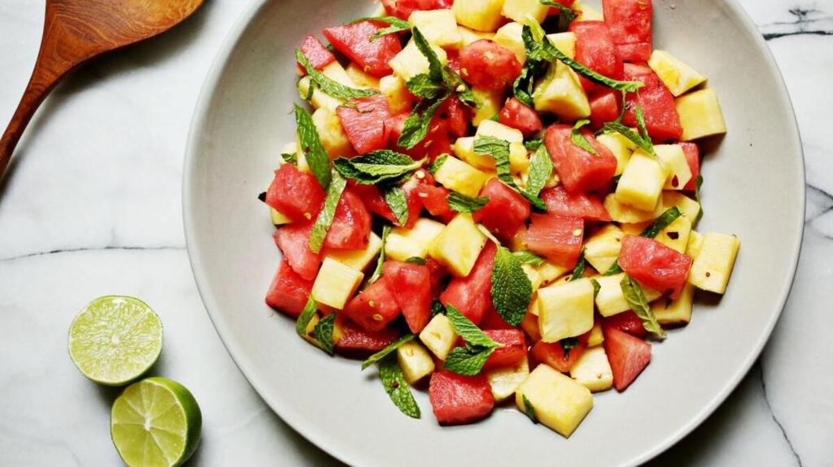 Thai-Inspired Watermelon-Pineapple Salad from Nancie McDermott’s cookbook, “Fruit.”