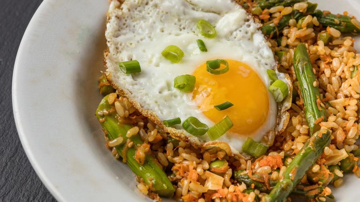 Sesame Fried Rice With Spring Vegetables and Egg.