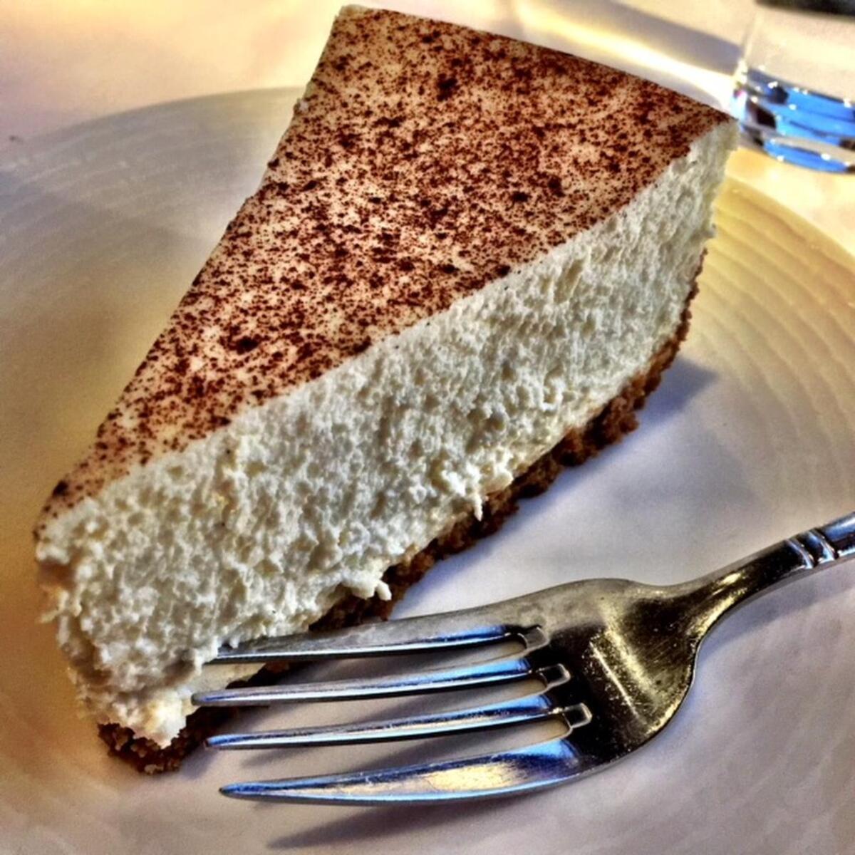 The best dessert play at the Porter’s House: Cheesecake made by Joan Dressler, the owner’s mother. It’s light and fluffy as chiffon, with a tang from sour cream and cream cheese.
