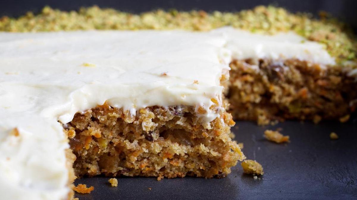 Gingery Pistachio Carrot Sheet Cake.